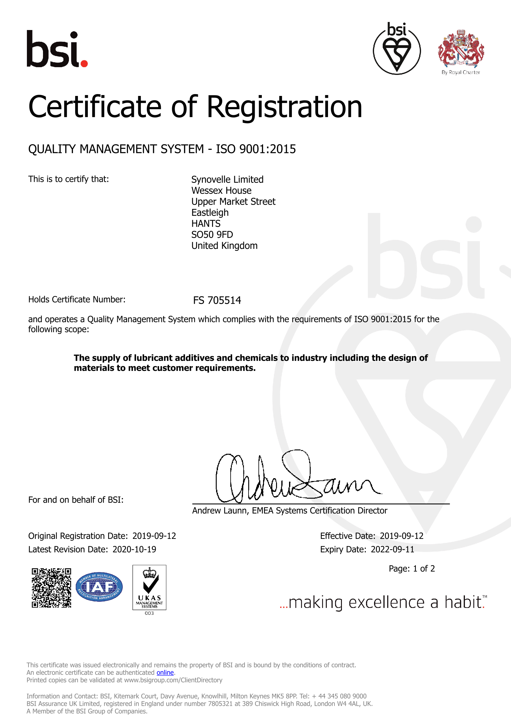 Synovelle ISO Certification page 1